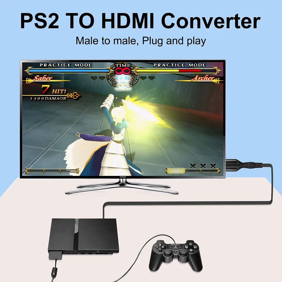 PS2 to HDMI Adapter Audio Video Converter Adapter Cable 1M 480i/480p/576i for Sony PS2 to HDMI for All PS2 Display Modes