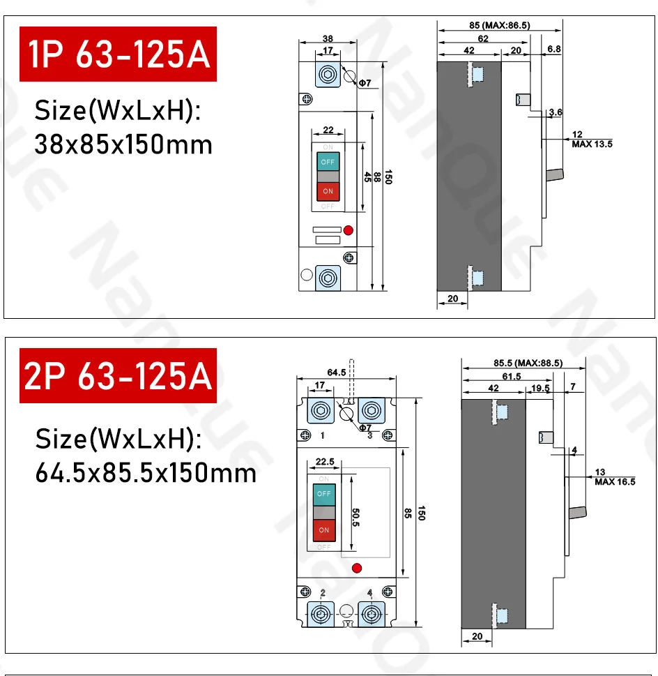 DC12V 24V 48V 60V 110V Circuit Breaker 100A 200A 300A 400A 600A Battery Protector B-type MCCB PV Car Power Short Ciruit Cut Off