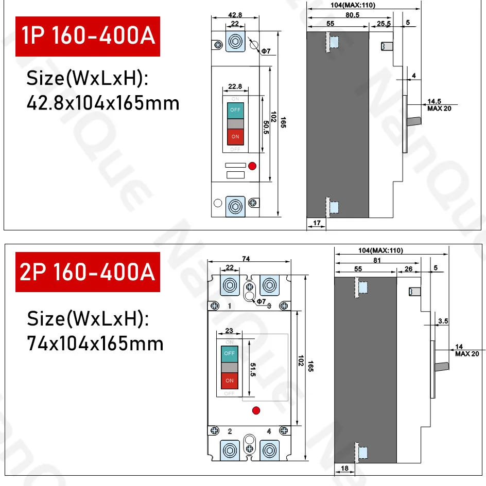 DC12V 24V 48V 60V 110V Circuit Breaker 100A 200A 300A 400A 600A Battery Protector B-type MCCB PV Car Power Short Ciruit Cut Off