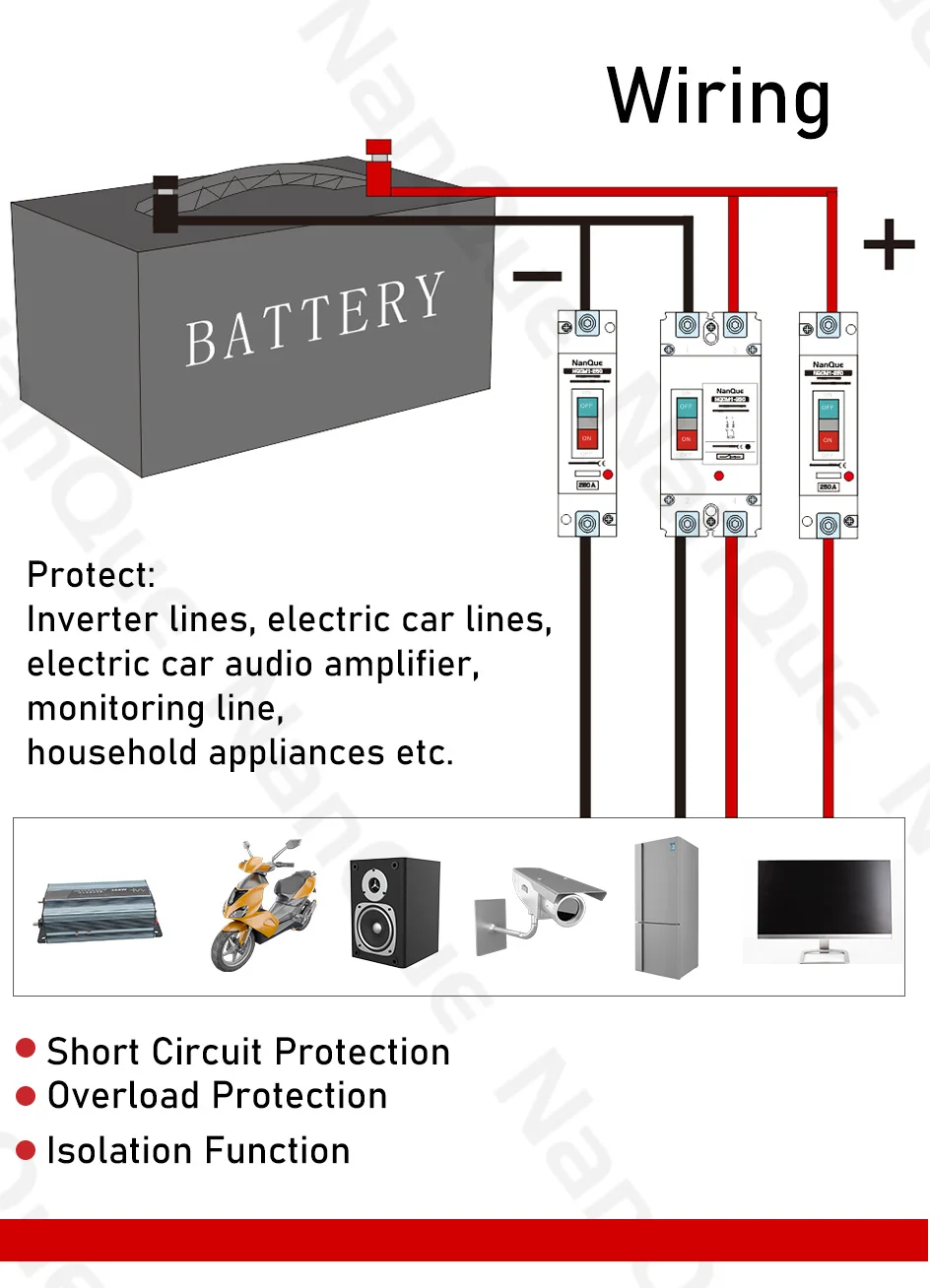 DC12V 24V 48V 60V 110V Circuit Breaker 100A 200A 300A 400A 600A Battery Protector B-type MCCB PV Car Power Short Ciruit Cut Off
