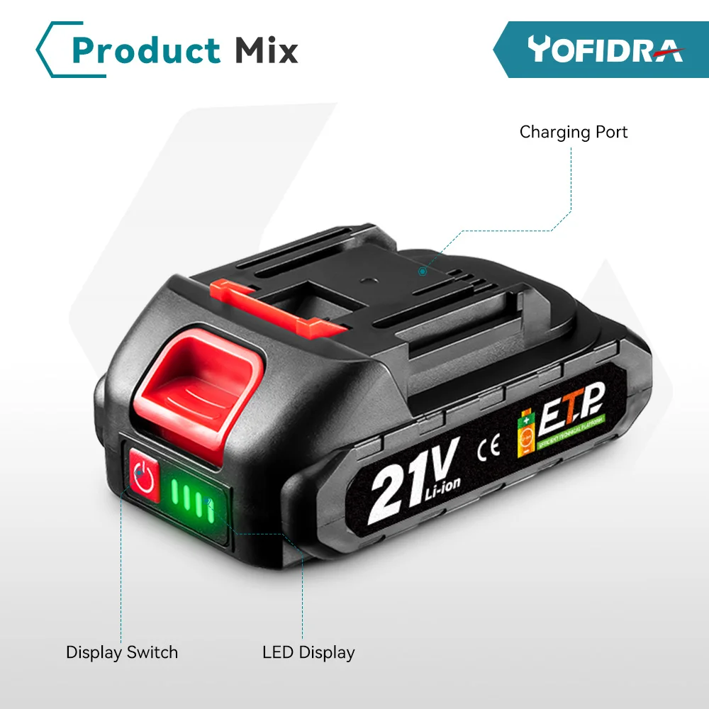 Yofidra 18-20V Rechargeable Lithium-Ion Battery For Cordless Drill/Saw/Screwdriver/Wrench/Angle Grinder Brushless Power Tools