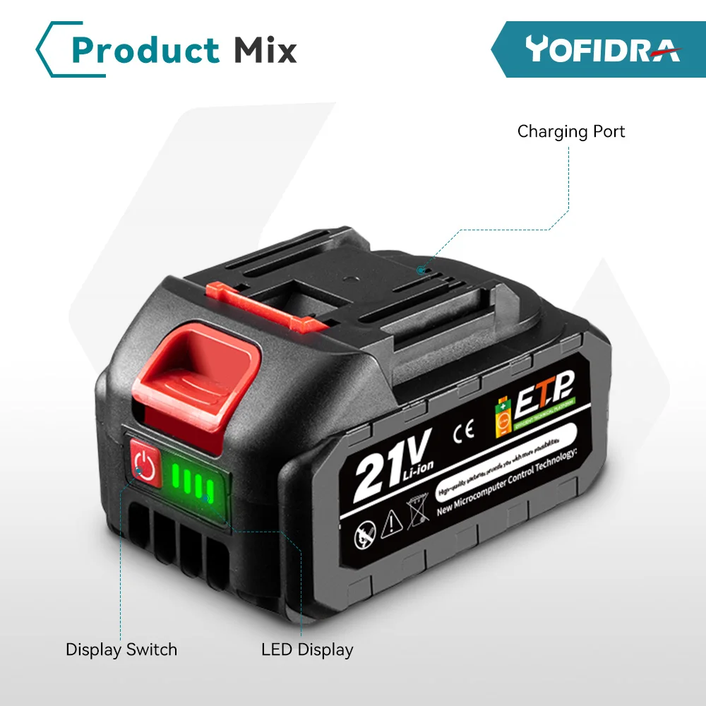 Yofidra 18-20V Rechargeable Lithium-Ion Battery For Cordless Drill/Saw/Screwdriver/Wrench/Angle Grinder Brushless Power Tools