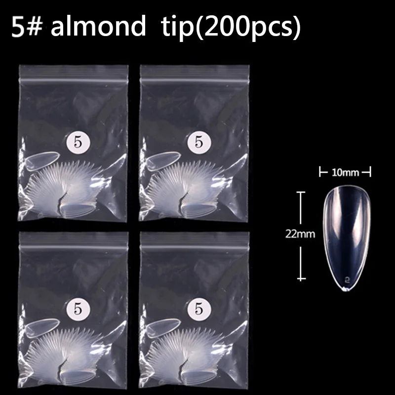 TSZS 200pcs/Bag ABS Same Size Of Oval Suqare Shape Specific Sizes False Nail Tips Full Cover Clear Prastic Nails Size 3 4 5 6