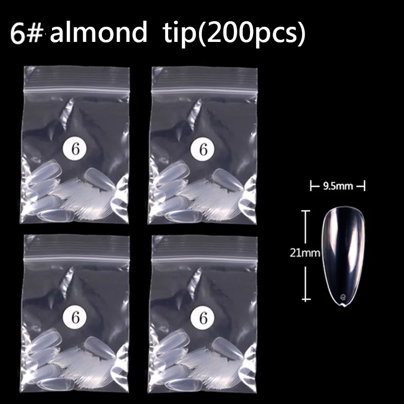 TSZS 200pcs/Bag ABS Same Size Of Oval Suqare Shape Specific Sizes False Nail Tips Full Cover Clear Prastic Nails Size 3 4 5 6