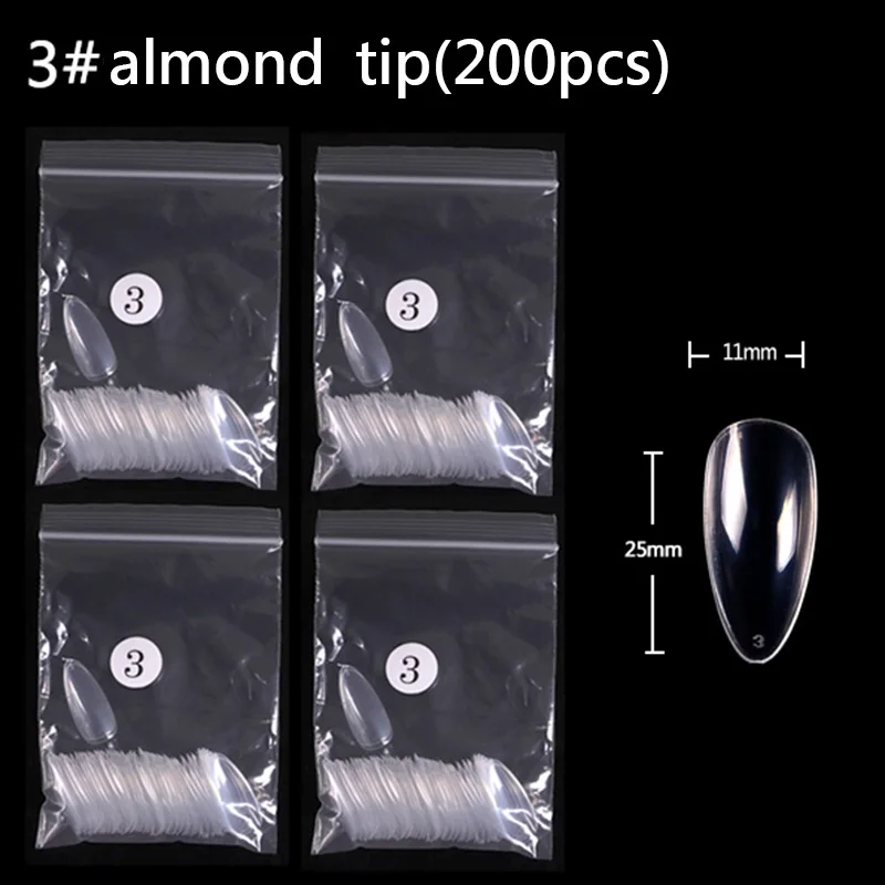 TSZS 200pcs/Bag ABS Same Size Of Oval Suqare Shape Specific Sizes False Nail Tips Full Cover Clear Prastic Nails Size 3 4 5 6