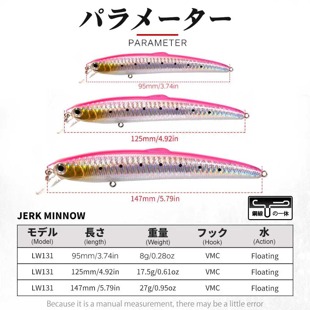 Hunthouse Saruna Minnow Lure Floating Jerkbait 90/125/147mm Wobbler Hard Bait Fishing for Seabass Saltwater Pike Fish Tackle