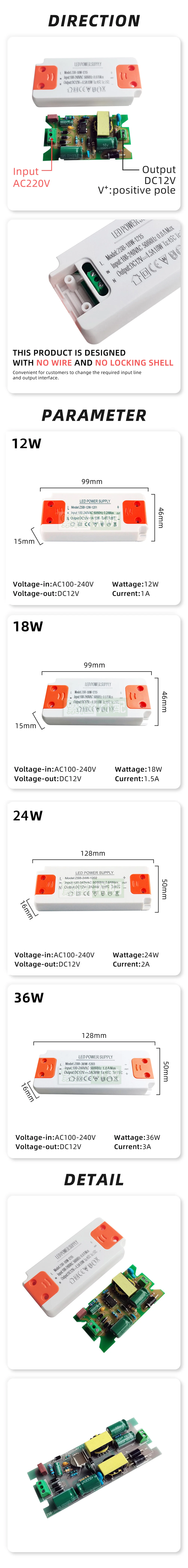 AC100V-240V To DC12V Constant Volatge 18W 36W Super Slim LED Driver LED Power Supplies 3A Lighting Transformer for LED Lighting