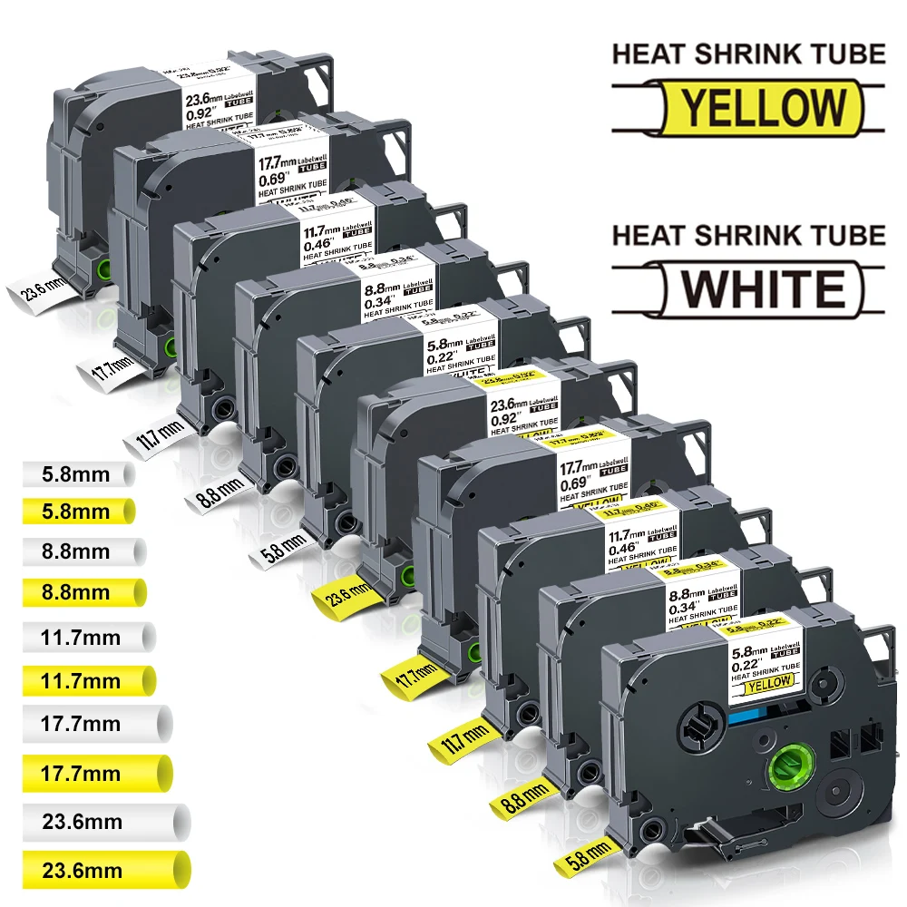 10Pcs Hse-231 Compatible Brother Hse-211 221 241 251 611 621 631 641 651 Heat Shrink Tube Label for Brother P-touch Label Maker