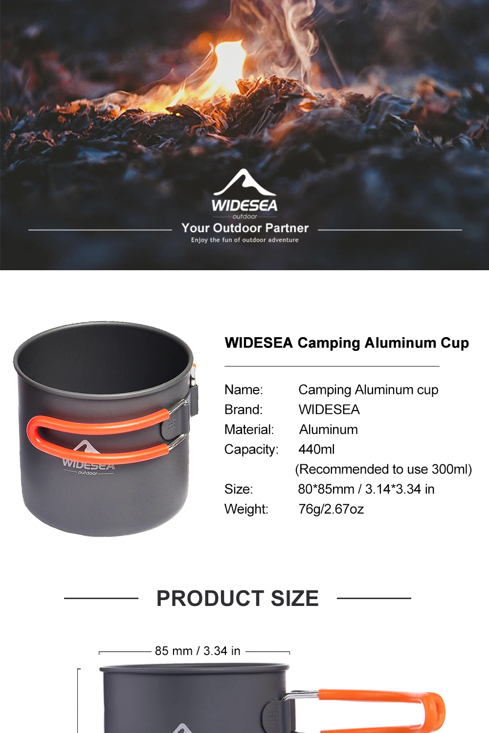 Widesea Camping Aluminum Mug Outdoor Coffee Cup Tourism Tableware Picnic Cooking Equipment Supplies Tourist Trekking Hiking