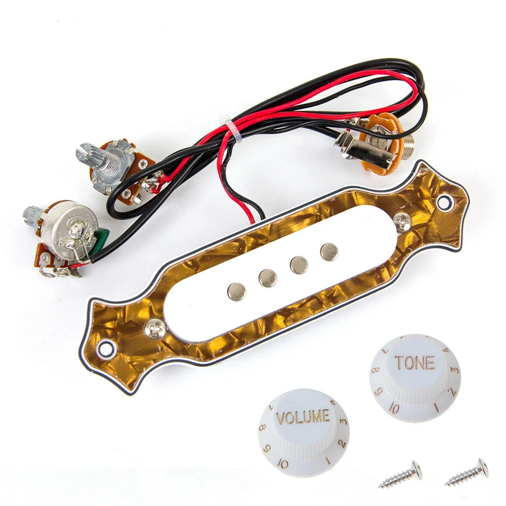 Pre-wired 4 String Single Coil Soundhole Pickup Harness with Volume & Tone Pots for Electric Guitar