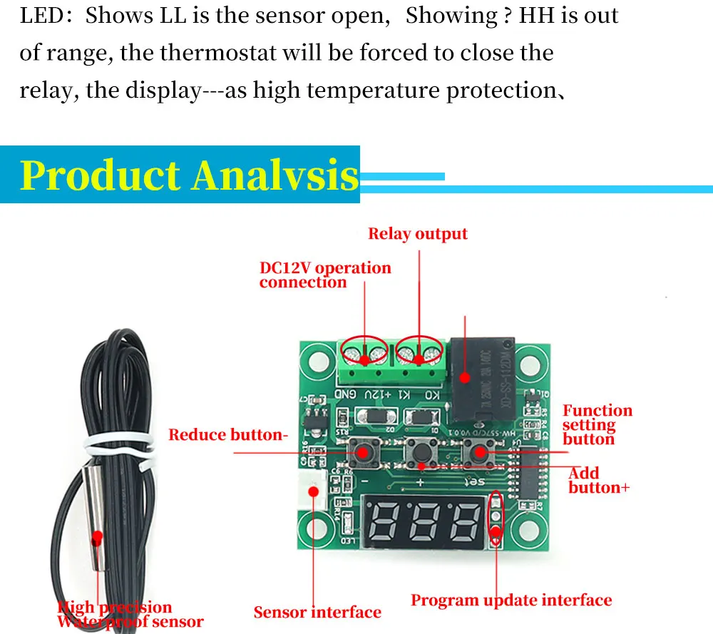 Javino W1209 DC 5V 12V heat cool temp thermostat temperature control switch temperature controller thermometer thermo controller