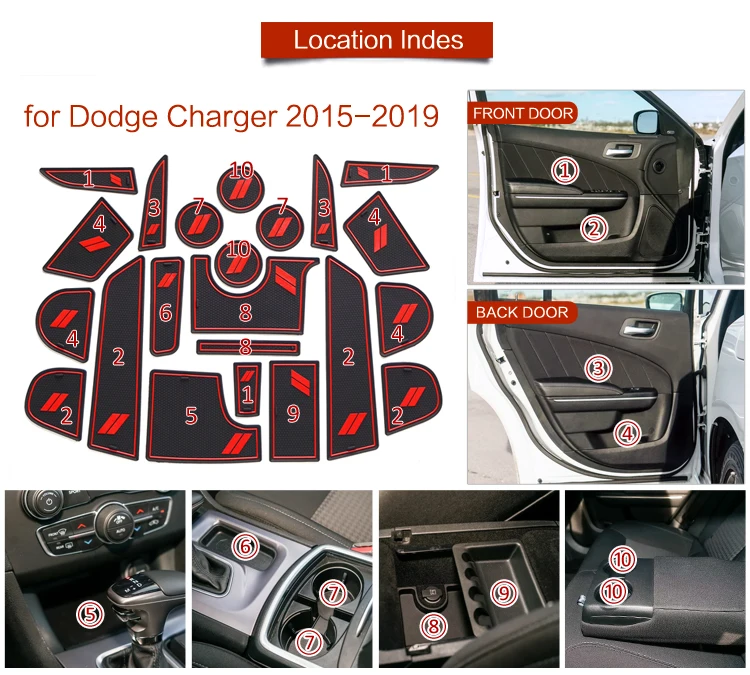 ZUNDUO for Dodge Charger 2015 2016 2017 2018 2019 Anti-Slip Gate Slot Cup Mat Non-slip Door Groove Pad Internal Accessories