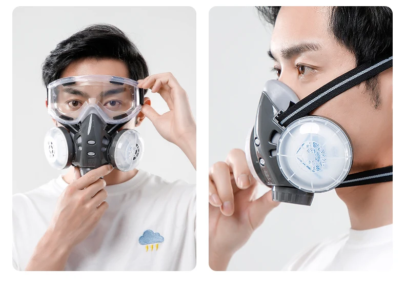 New Anti Dust Mask Full Face Respirator Dual 4-Layer Filters Safety Goggles For Carpenter Polishing Daily Haze Safety Protection