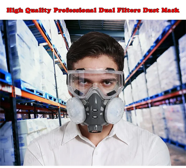 New Anti Dust Mask Full Face Respirator Dual 4-Layer Filters Safety Goggles For Carpenter Polishing Daily Haze Safety Protection