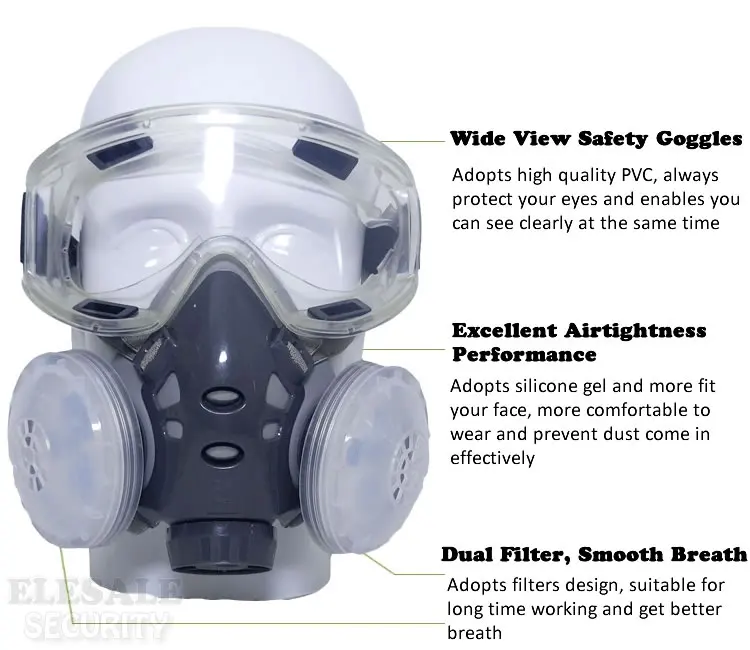New Anti Dust Mask Full Face Respirator Dual 4-Layer Filters Safety Goggles For Carpenter Polishing Daily Haze Safety Protection