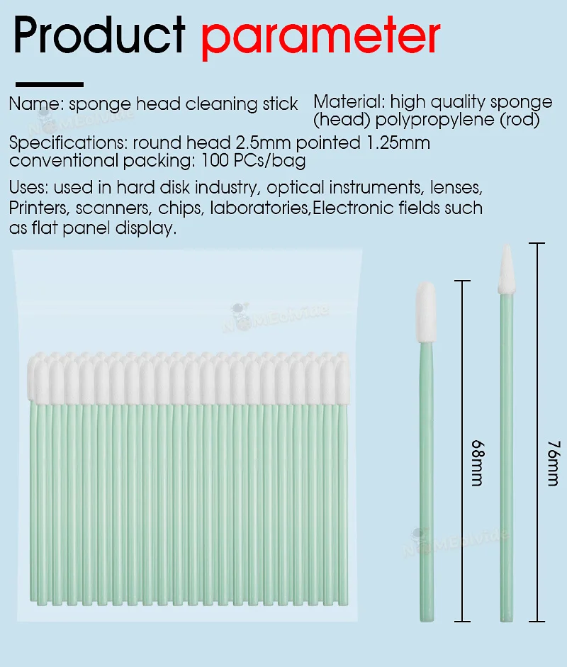 100Pcs/Bag Fiber Optic Cleaning Sticks Fiber Optic swabs For 1.25mm/2.5mm LC/SC/FC/ST Connectors/ adaptors