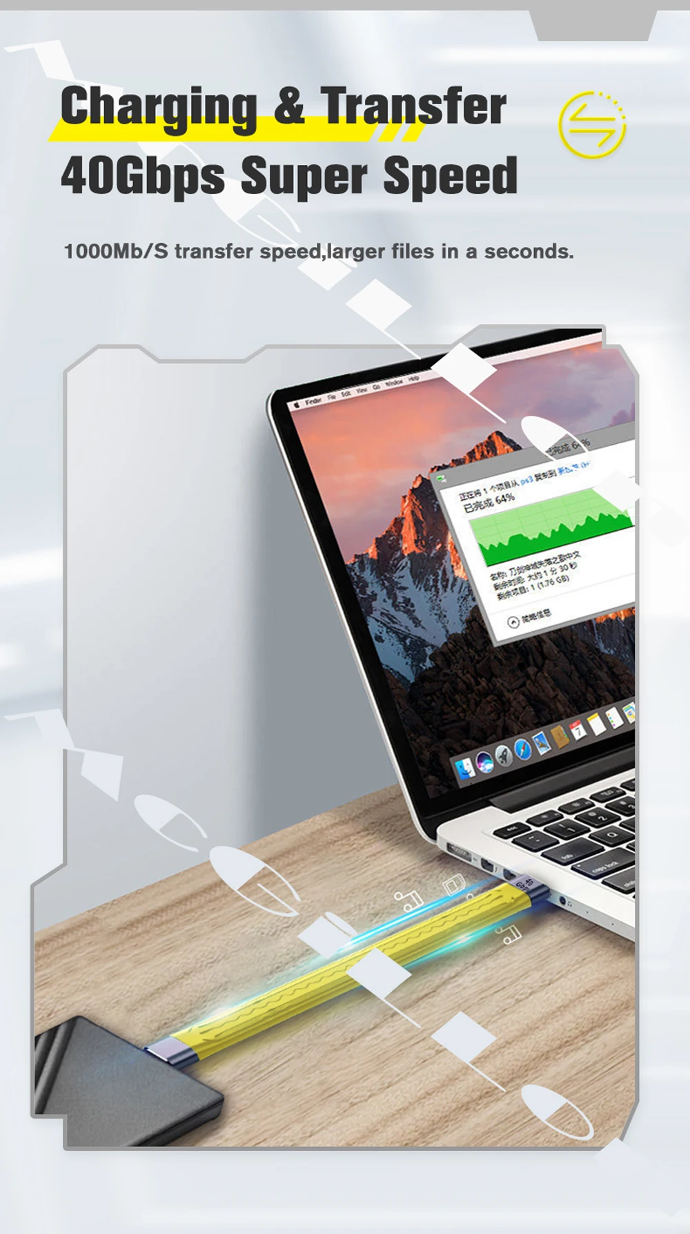 5A Fast Charging Short Cable USB C to C Cable 10Gbps 40Gbps Data Cable Thunderbolt 3 QC4 Cable For Macbook Pro Laptop Cellphone