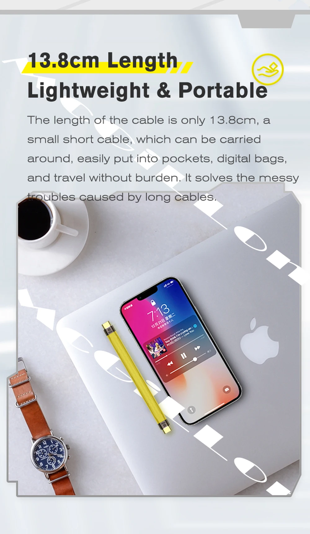 5A Fast Charging Short Cable USB C to C Cable 10Gbps 40Gbps Data Cable Thunderbolt 3 QC4 Cable For Macbook Pro Laptop Cellphone