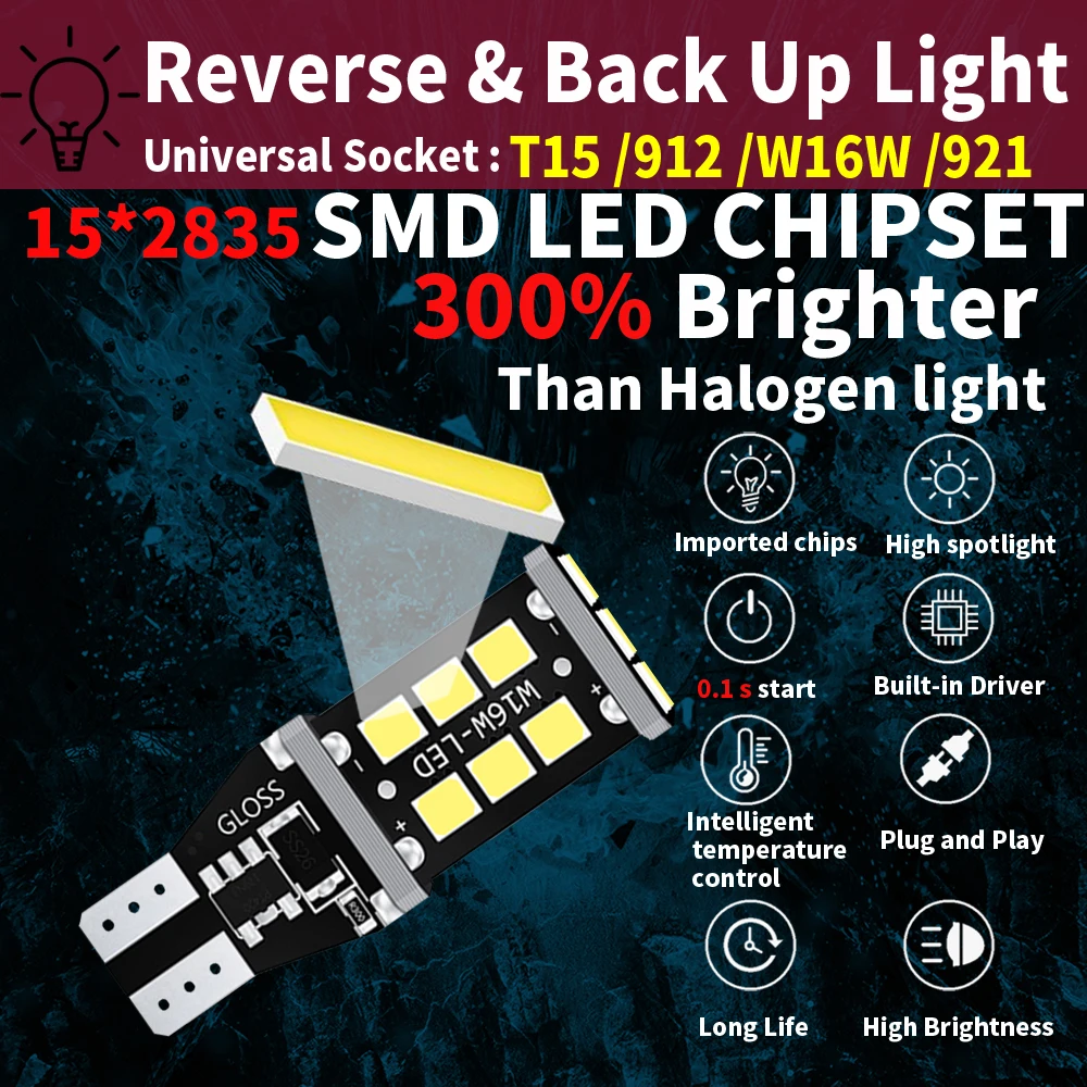 4x T15 W16W Canbus No Error 15SMD 2835 LED Car Tail Bulb Brake Light Auto Reverse Lamp Turn Signals Red White Yellow Orange 12V