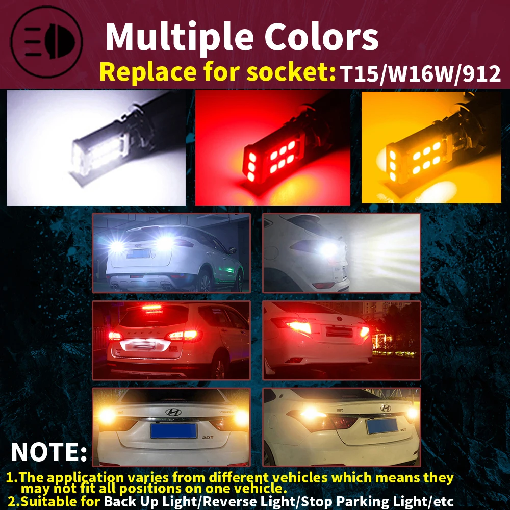 4x T15 W16W Canbus No Error 15SMD 2835 LED Car Tail Bulb Brake Light Auto Reverse Lamp Turn Signals Red White Yellow Orange 12V