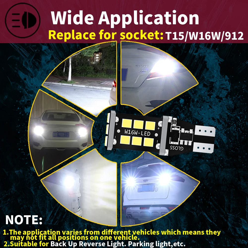 4x T15 W16W Canbus No Error 15SMD 2835 LED Car Tail Bulb Brake Light Auto Reverse Lamp Turn Signals Red White Yellow Orange 12V