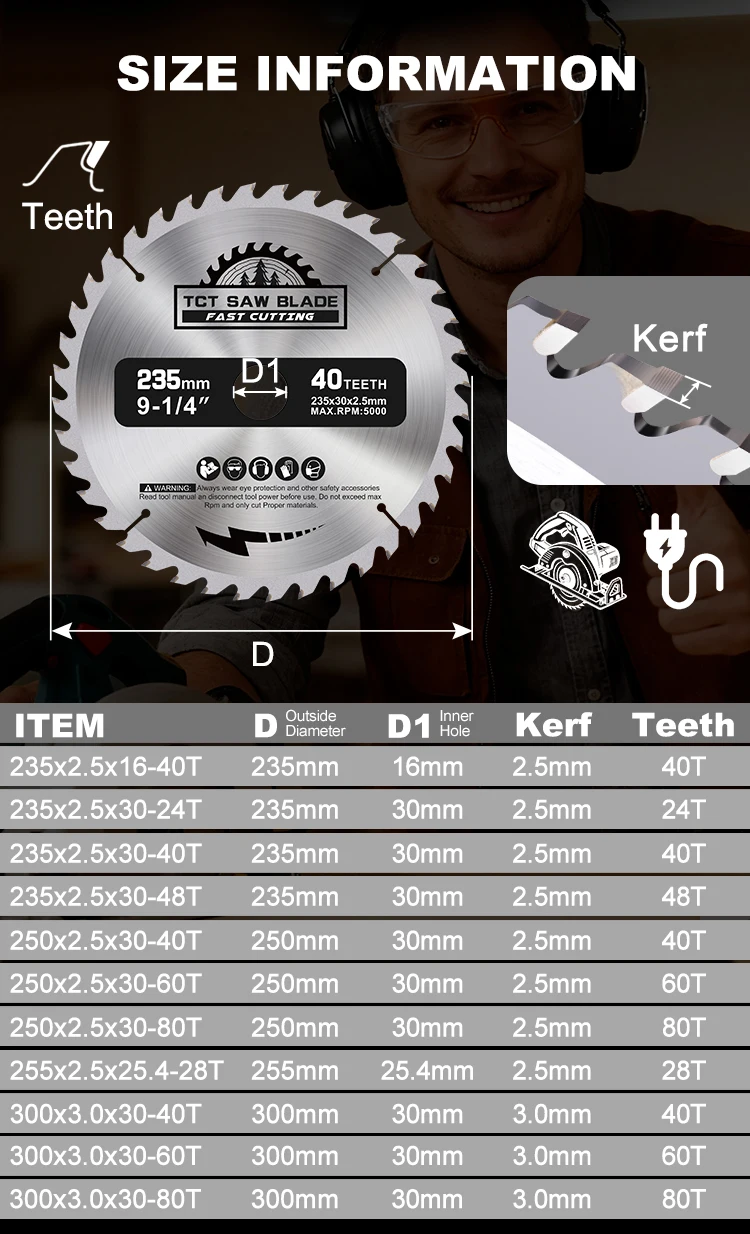 XCAN Wood Saw Blade 230 235 250 254 255 300mm TCT Wood Cutting Disc Carbide Circular Saw Blade for Woodworking