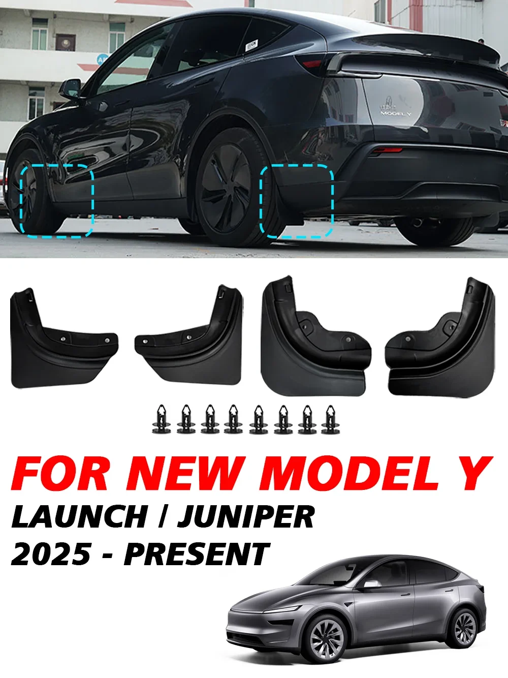 Car Wheel Mud Flaps For Tesla Model Y Juniper 2026-2020 Launch Splash Guards Mudflaps Front Rear Fender TPE Mudguards Protector