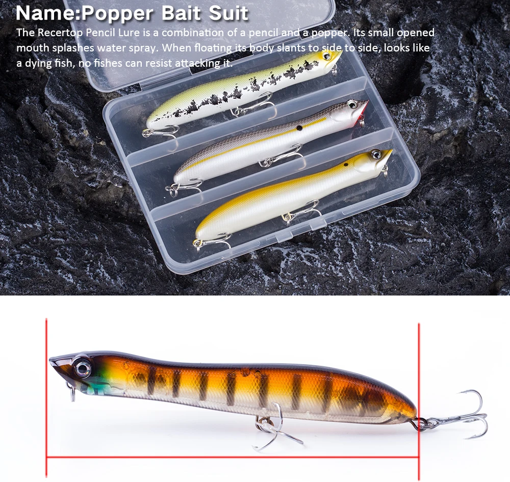 3pcs/Box Topwater Pencil Popper Fishing Lure 12cm Floating Snakehead Artificial Hard Bait Walk the Dog Rattle Wobble Bass Tackle