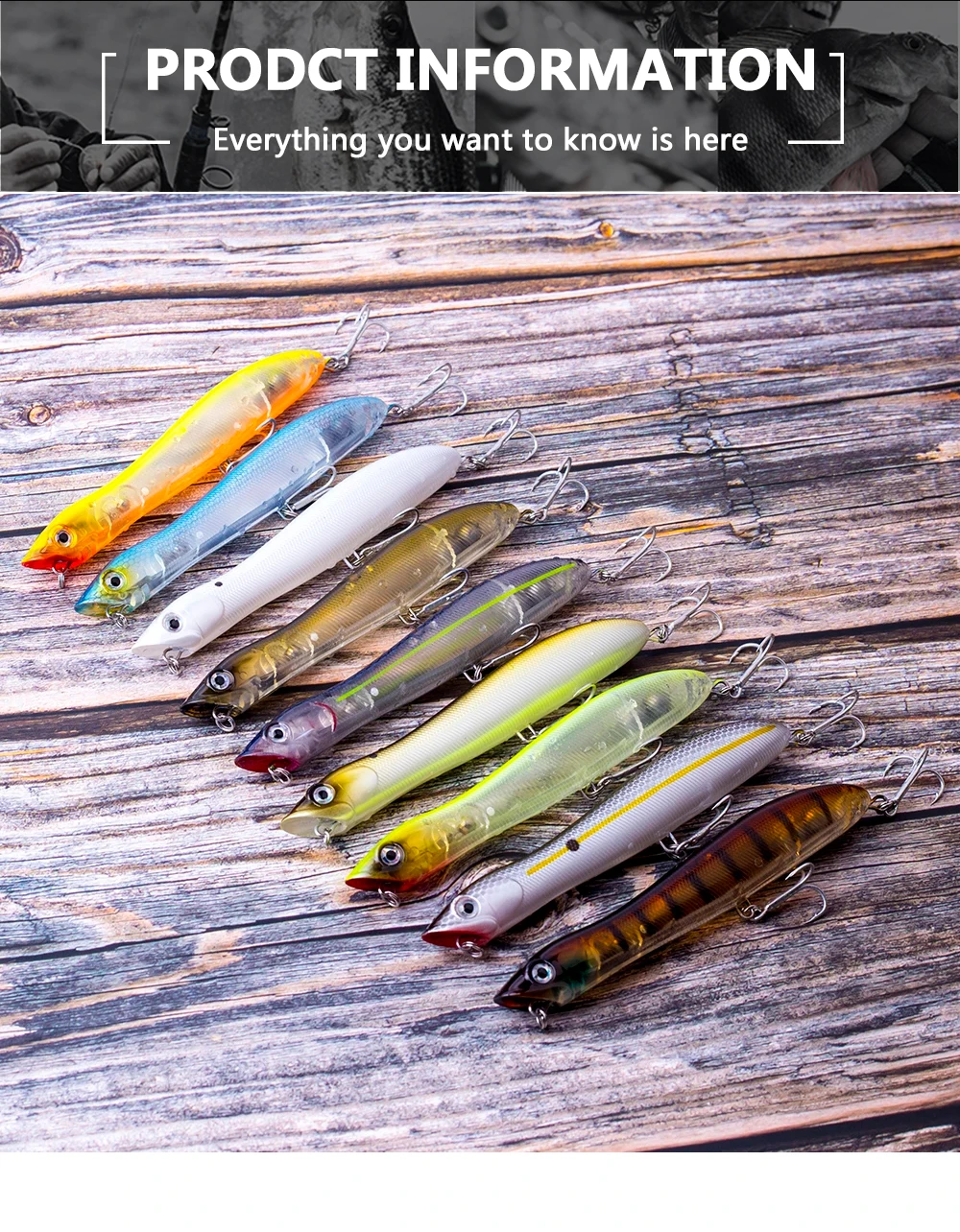 3pcs/Box Topwater Pencil Popper Fishing Lure 12cm Floating Snakehead Artificial Hard Bait Walk the Dog Rattle Wobble Bass Tackle