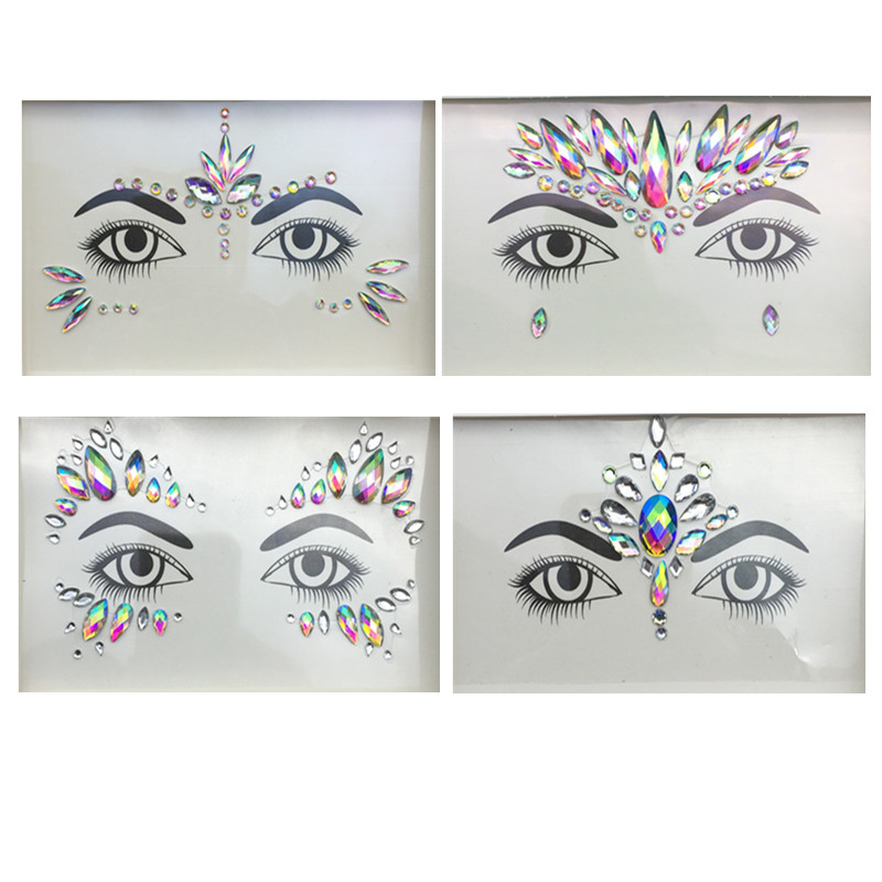 Glitter Tattoo Stickers Rhinestone Face Jewels Gems Festival Party Makeup Body Jewel Flash Fake Temporary Tattoo Women Cosmetics
