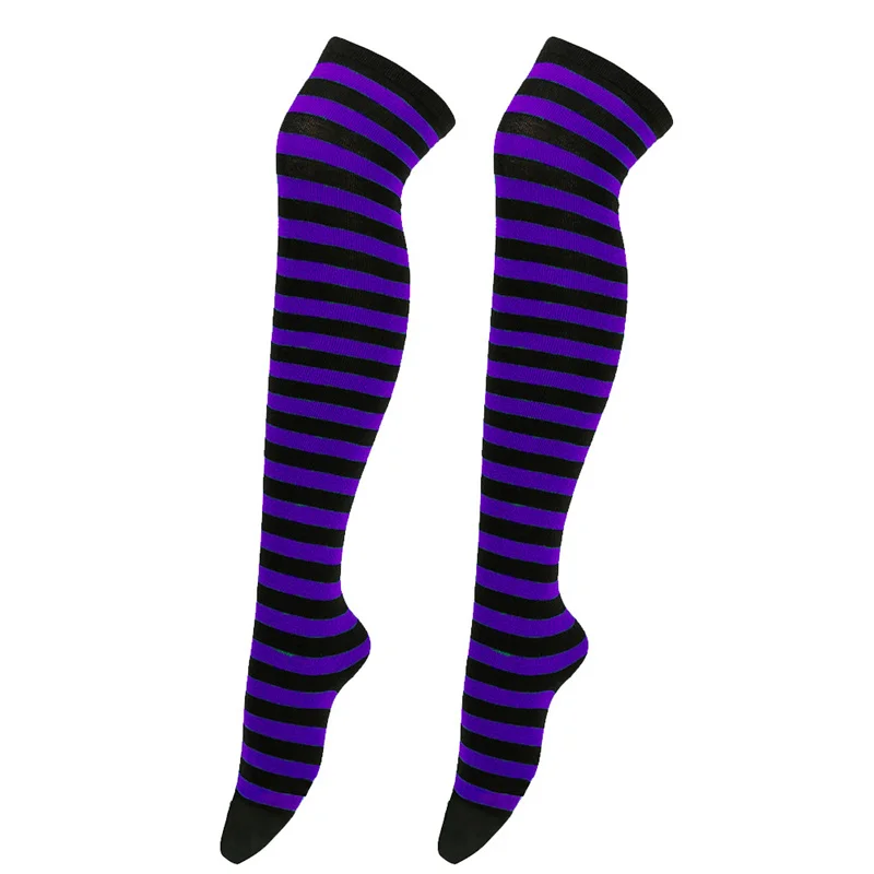 New Cosplay Women Over Knee Long Stripe Printed Thigh High Cotton Socks 27 Colors Sweet Cute Plus Size Overknee Socks Stocking