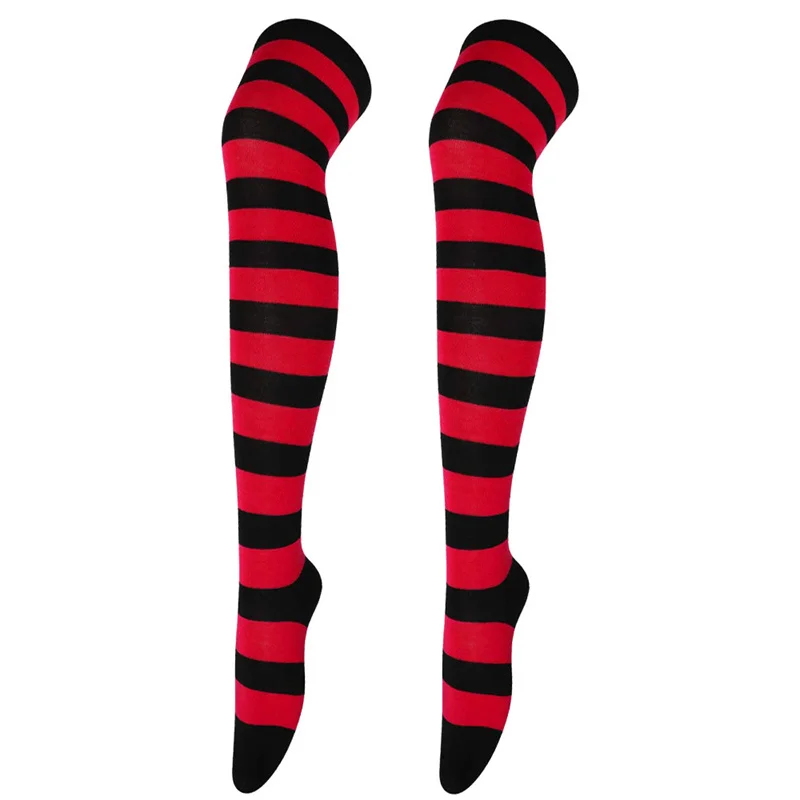 New Cosplay Women Over Knee Long Stripe Printed Thigh High Cotton Socks 27 Colors Sweet Cute Plus Size Overknee Socks Stocking