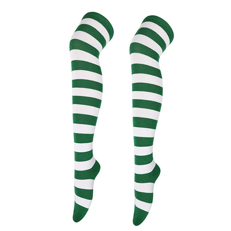 New Cosplay Women Over Knee Long Stripe Printed Thigh High Cotton Socks 27 Colors Sweet Cute Plus Size Overknee Socks Stocking