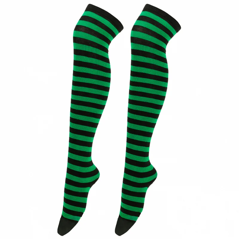 New Cosplay Women Over Knee Long Stripe Printed Thigh High Cotton Socks 27 Colors Sweet Cute Plus Size Overknee Socks Stocking