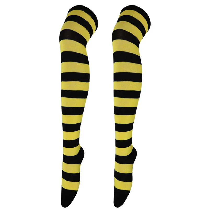 New Cosplay Women Over Knee Long Stripe Printed Thigh High Cotton Socks 27 Colors Sweet Cute Plus Size Overknee Socks Stocking