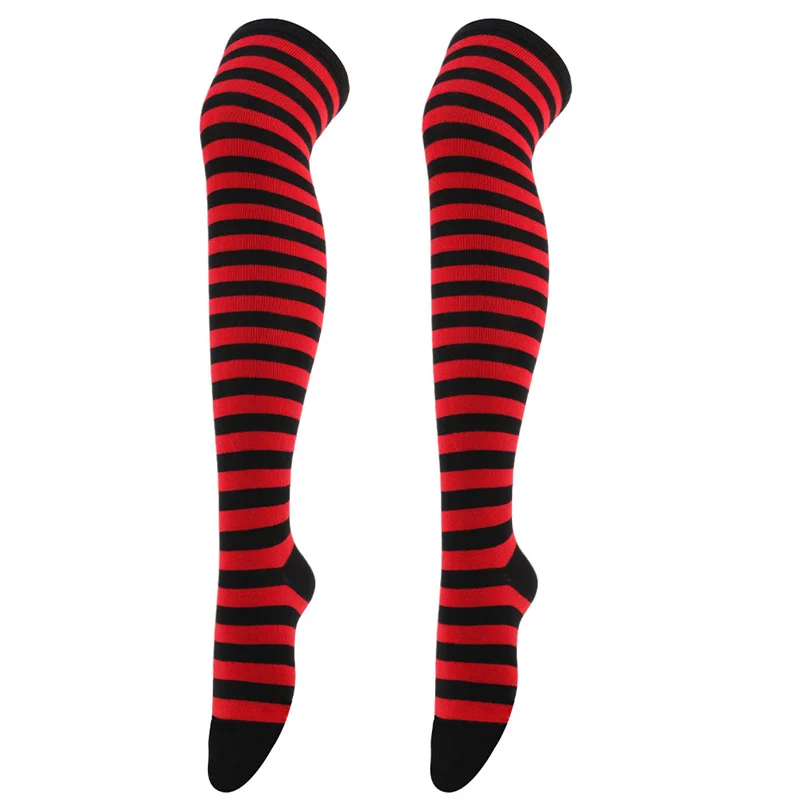 New Cosplay Women Over Knee Long Stripe Printed Thigh High Cotton Socks 27 Colors Sweet Cute Plus Size Overknee Socks Stocking