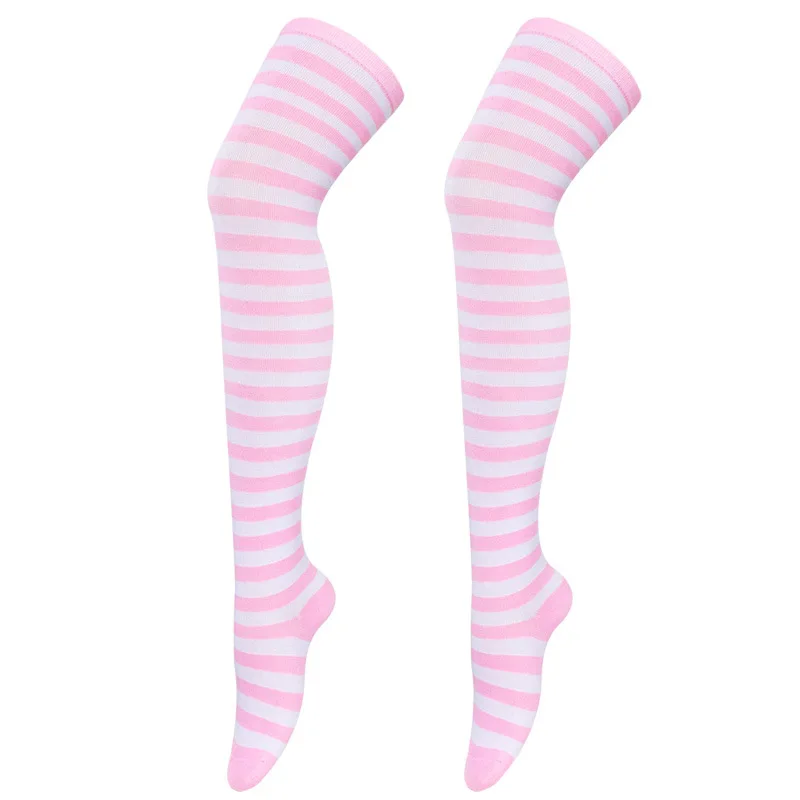 New Cosplay Women Over Knee Long Stripe Printed Thigh High Cotton Socks 27 Colors Sweet Cute Plus Size Overknee Socks Stocking