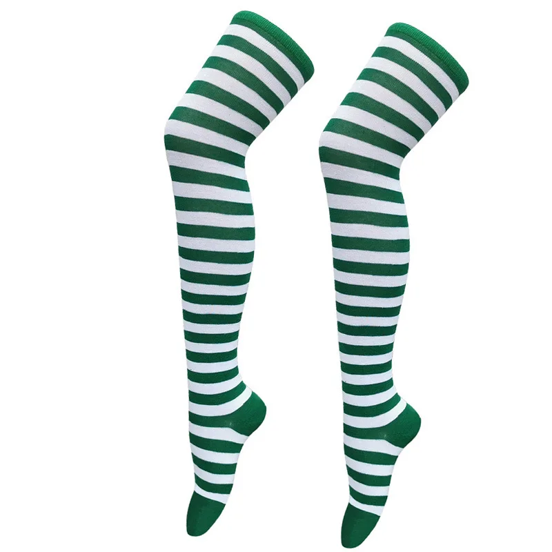 New Cosplay Women Over Knee Long Stripe Printed Thigh High Cotton Socks 27 Colors Sweet Cute Plus Size Overknee Socks Stocking
