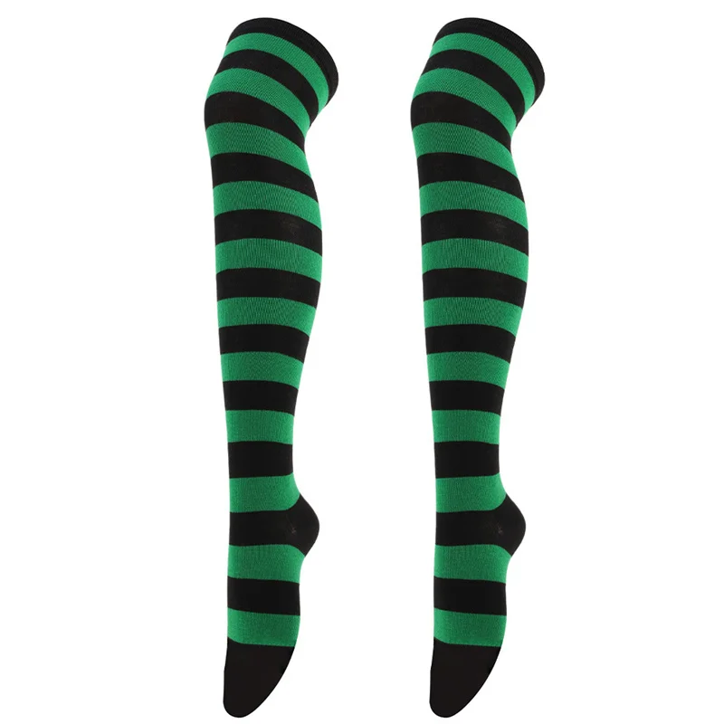 New Cosplay Women Over Knee Long Stripe Printed Thigh High Cotton Socks 27 Colors Sweet Cute Plus Size Overknee Socks Stocking