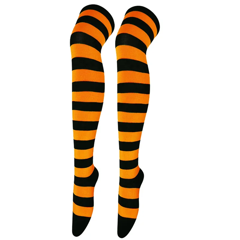 New Cosplay Women Over Knee Long Stripe Printed Thigh High Cotton Socks 27 Colors Sweet Cute Plus Size Overknee Socks Stocking