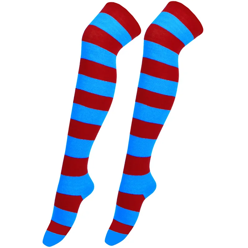 New Cosplay Women Over Knee Long Stripe Printed Thigh High Cotton Socks 27 Colors Sweet Cute Plus Size Overknee Socks Stocking