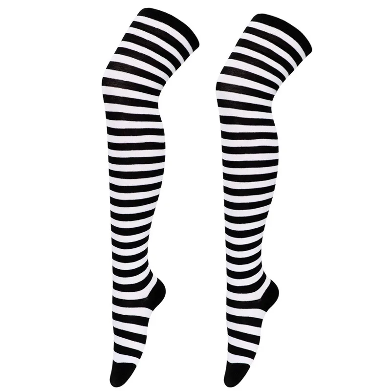 New Cosplay Women Over Knee Long Stripe Printed Thigh High Cotton Socks 27 Colors Sweet Cute Plus Size Overknee Socks Stocking