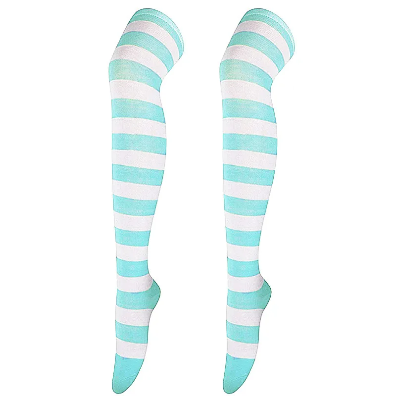 New Cosplay Women Over Knee Long Stripe Printed Thigh High Cotton Socks 27 Colors Sweet Cute Plus Size Overknee Socks Stocking