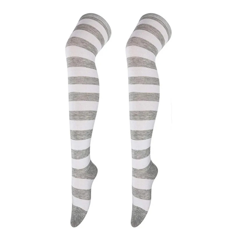 New Cosplay Women Over Knee Long Stripe Printed Thigh High Cotton Socks 27 Colors Sweet Cute Plus Size Overknee Socks Stocking