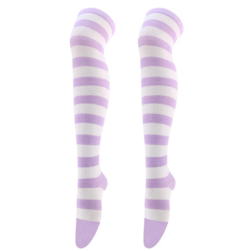 New Cosplay Women Over Knee Long Stripe Printed Thigh High Cotton Socks 27 Colors Sweet Cute Plus Size Overknee Socks Stocking
