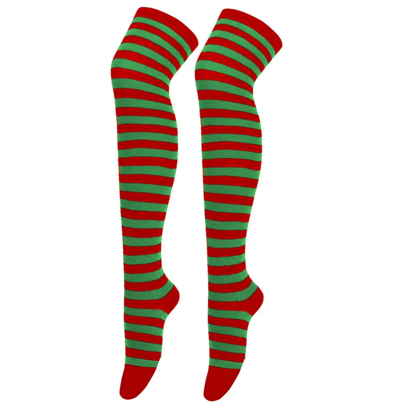 New Cosplay Women Over Knee Long Stripe Printed Thigh High Cotton Socks 27 Colors Sweet Cute Plus Size Overknee Socks Stocking