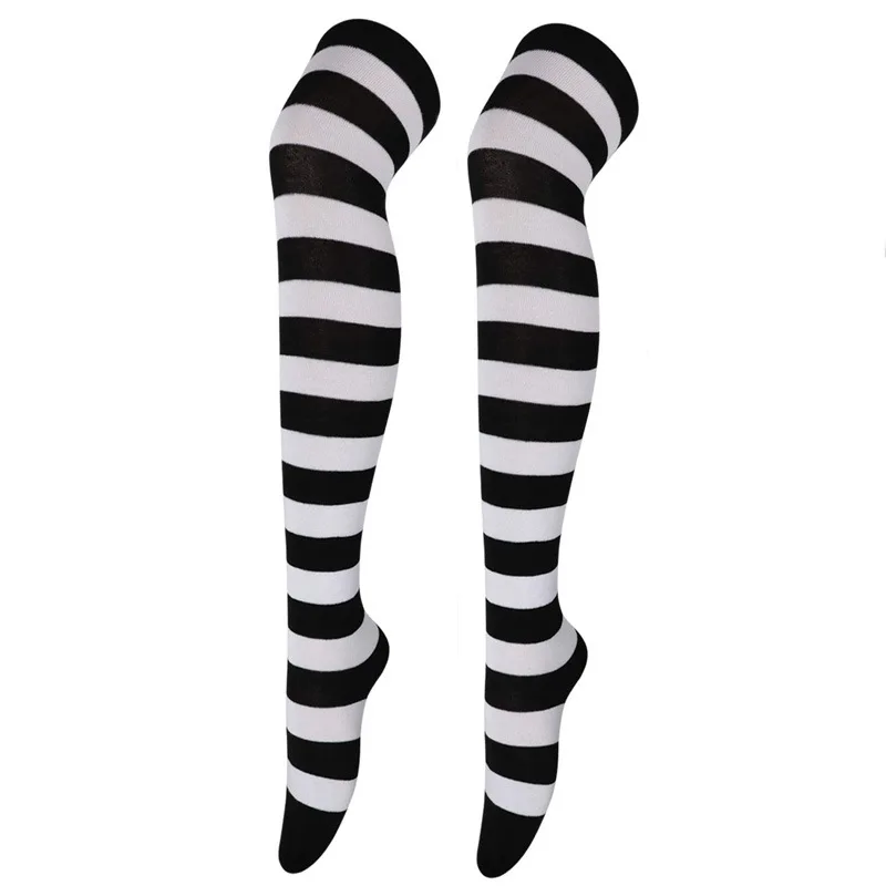 New Cosplay Women Over Knee Long Stripe Printed Thigh High Cotton Socks 27 Colors Sweet Cute Plus Size Overknee Socks Stocking