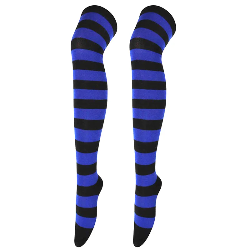 New Cosplay Women Over Knee Long Stripe Printed Thigh High Cotton Socks 27 Colors Sweet Cute Plus Size Overknee Socks Stocking