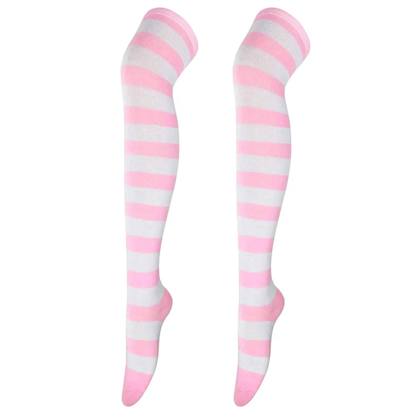 New Cosplay Women Over Knee Long Stripe Printed Thigh High Cotton Socks 27 Colors Sweet Cute Plus Size Overknee Socks Stocking