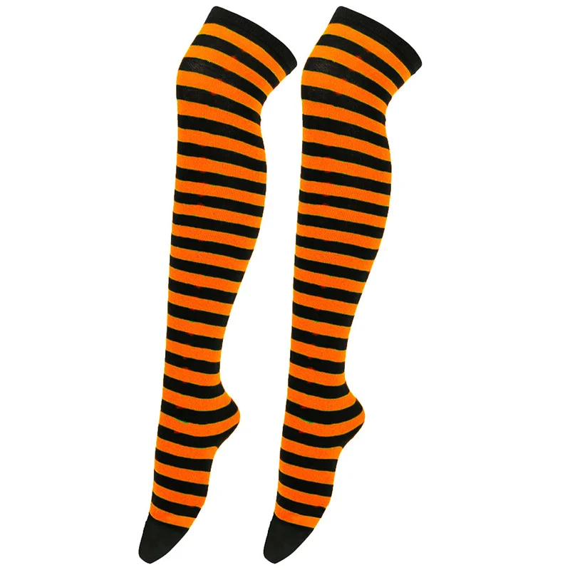 New Cosplay Women Over Knee Long Stripe Printed Thigh High Cotton Socks 27 Colors Sweet Cute Plus Size Overknee Socks Stocking